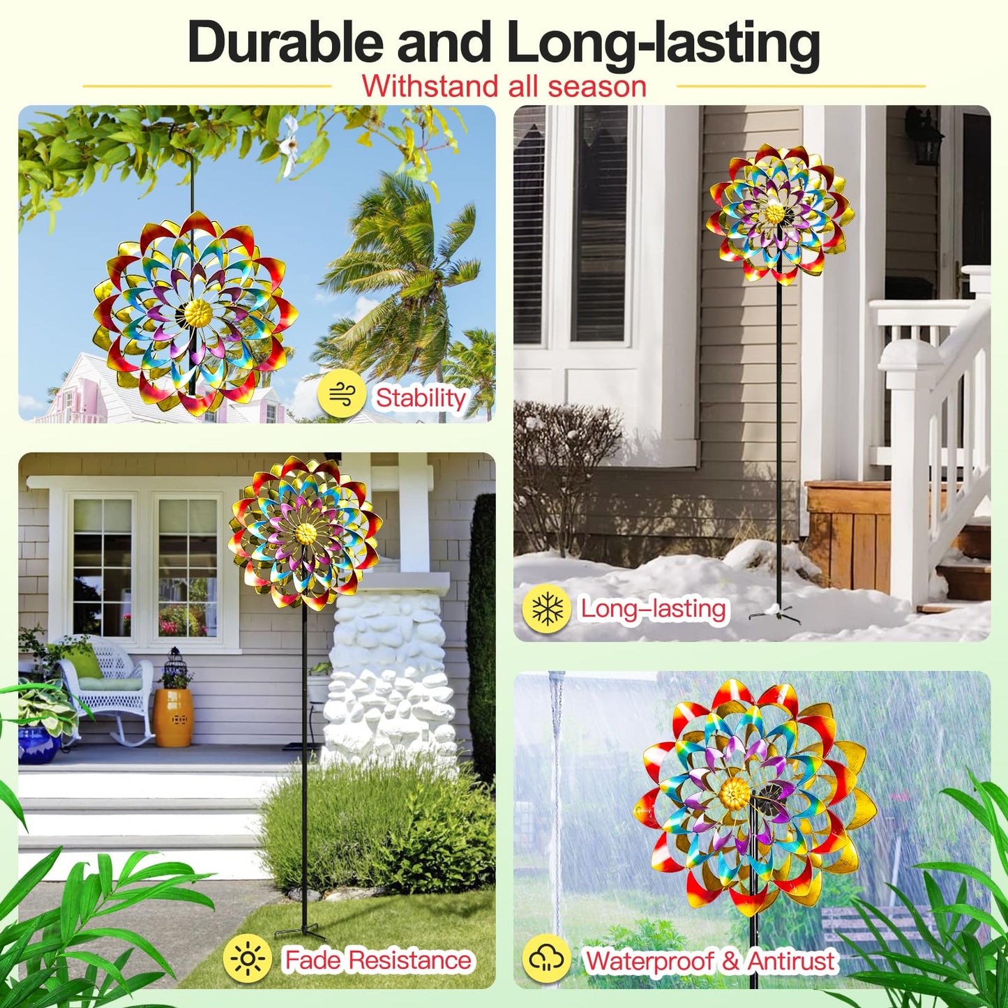 Garden Wind Spinners Outdoor Large Metal, 84'' Yard Art Wind Sculptures & Spinners, Windmills Gifts for Mother's Day Birthday Lawn Patio Decor(Rainbow)