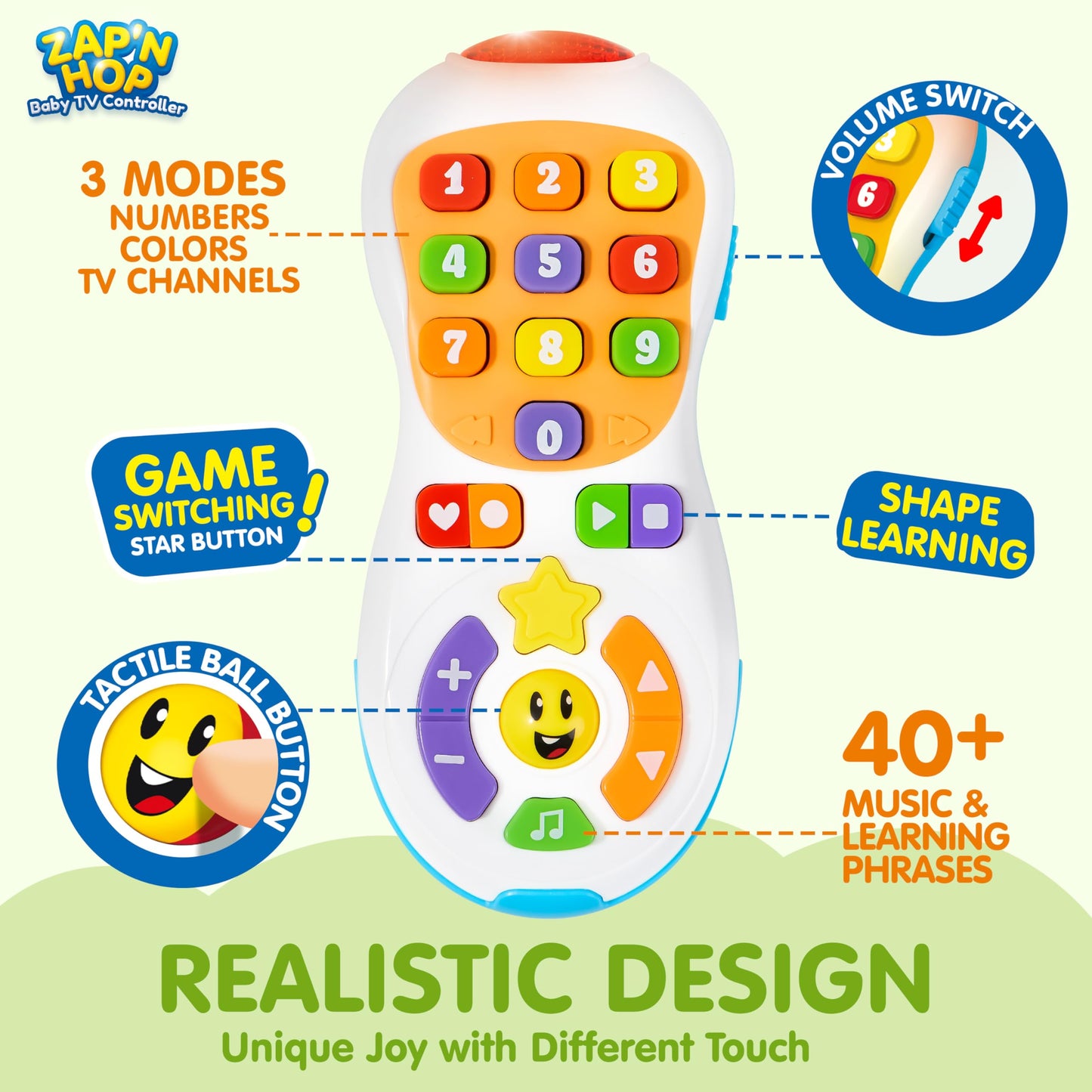 JOYIN Upgraded Toy Phone and Remote Control Set, 90+ Music and Learning Phrases, Baby Toys 6-12 Months, Toddler Birthday Gifts for 1 2 3+ Year Old Girs Boy