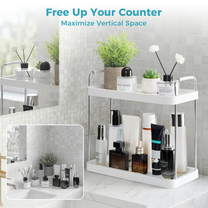 Vtopmart 2-Tier Bathroom Countertop Organizer, Vanity Dresser Counter Tray Shelf for Skincare, Perfume, Makeup, Silver