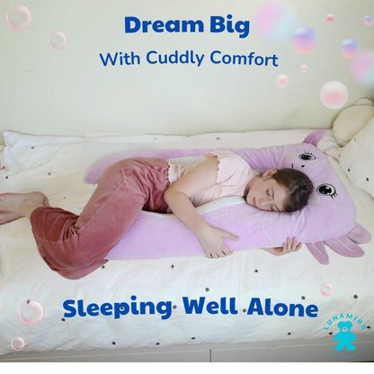 LUNAMIRA Axolotl Kids Body Pillow - 47" U-Shape Long Plush Soft Animal Pillow for Kids, Sleeping, Reading, ADHD & Special Needs Comfort, Anxiety, Washable Cover, Snuggle Fun Cuddle for Boys & Girls