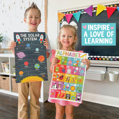 Hadley Designs 16 Educational Posters for Toddler Learning Activities - Alphabet Daycare Essentials, Laminated Pre-K Posters for Toddlers 1-3, Preschool Learning Activities, Rainbow Classroom Decor