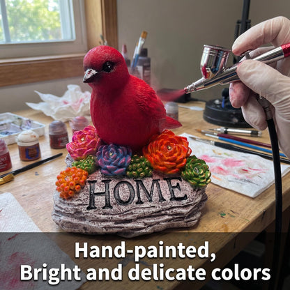 DECOUE Solar Garden Statue with Bird & “Home” Sign, Solar Bird Light Outdoor Decor with Warm LED Glow, Garden Decor for Outside Yard Patio Walkway, Decorative Garden Statue with Succulent Accents