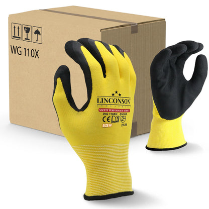 linconson 12 Pack Safety Performance Series Construction Mechanics Work Gloves (Yellow, S (Pack of 12))