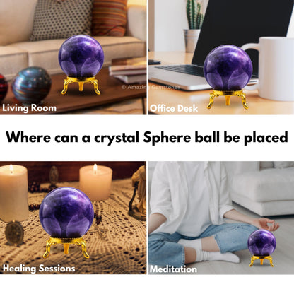 Amazing Gemstone Amethyst Crystal Ball with Stand - 2" Inches Crystal Sphere Meditation Balls for Witchcraft and Decorative Balls
