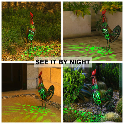 WDLFCGC Solar Rooster Statue Light Outdoor, 18" Metal Yard Art Rooster Figurines(Retro Rooster).