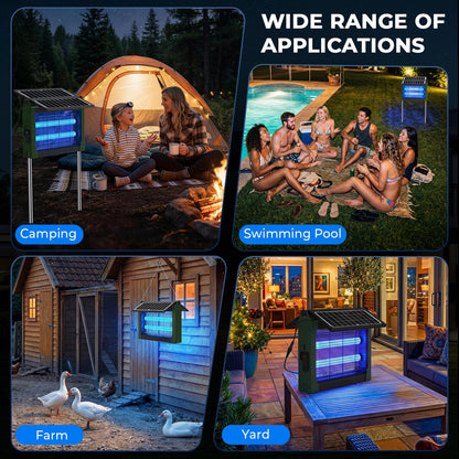 Upgraded Solar Bug Zapper Outdoor with Dual Panels, 4500V Cordless Rechargeable Fly Insect Killer Waterproof Electric Mosquitoes Zapper for Patio Garden Backyard RV Camping Pond