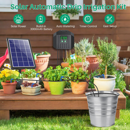 NFESOLAR 4W Solar Drip Irrigation Kit for Outdoor Indoor Plants, Customizable Watering Duration 1–30min & Interval 3h–7d, Solar Irrigation System for Garden Patio Balcony Vacation