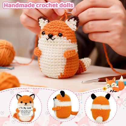 Handmade Crochet Fox - Romantic Emotional Support Gift for Husband, Wife, Boyfriend, Girlfriend - Anniversary, Valentine's Day, Xmas, Birthday Present for Him or Her - Cute Knitted Décor Keepsake