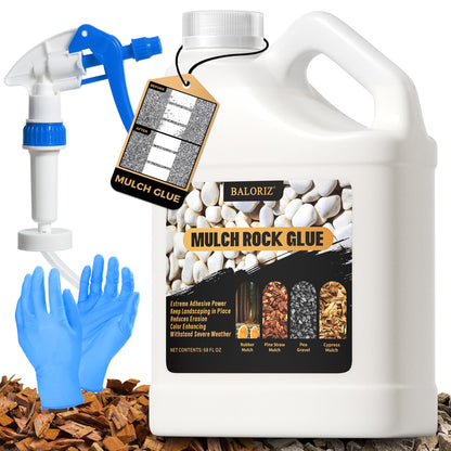 BALORIZ Mulch Glue - 68oz Mulch and Rock Glues for Landscaping, Pea Gravel & Bark, Strong Stabilizing Gravel Glue with Applicator Ready to Use Mulches Glues for Rocks Locking Most Mulches