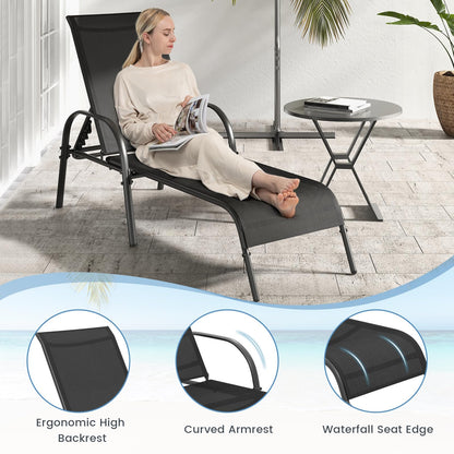 Giantex Patio Lounge Chair, Outdoor Chaise Lounge with 5 Adjustable Backrest, Sturdy Steel Frame, Sunbathing Recliner, Beach Chair, Tanning Chair for Outside, Yard, Balcony, Pool Chairs, Black