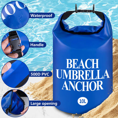 DECOHS 2 Pack Beach Umbrella Weight Sand Bags, 500D PVC Heavy Duty Summer Canopy Tent Sandbags, 10L/25LB Fillable Sun Umbrella Sand Anchor Bags for Outdoor Wind Resistant
