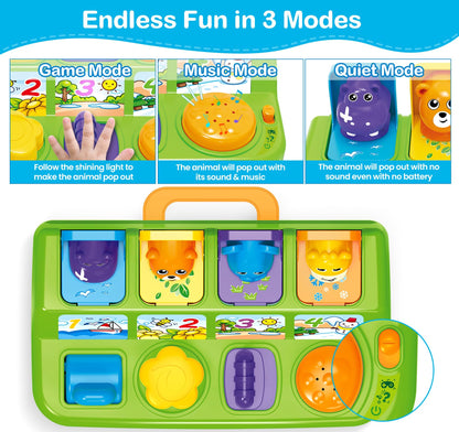 Ellinjan Musical Pop-Up Cause and Effect Toys with Light & Music for 1-3 Year Olds, Baby Interactive Toy with Animal Sounds, Ideal Gifts for Babies Boys Girls