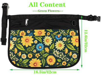 Bafelia Garden Apron for Women with 5 Pocket,Half Florist Apron Harvesting (Green Flowers)