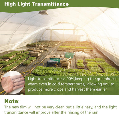 chicarry Greenhouse Plastic Sheeting, 12 x 25ft 6 mil Clear Greenhouse Film, UV Resistant Plastic Sheeting Heavy Duty, Polyethylene Green House Plastic Cover for Farms, Garden, Agriculture