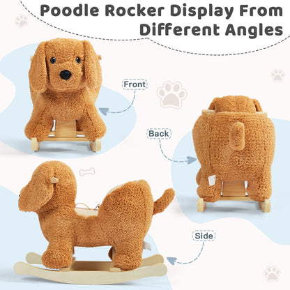 Baby Rocking Horse,Poodle Wooden Rocking Horse for Toddlers 1 Year Old Cute Dog Stuffed Plush Ride-on Toy Rocking Animal for Baby Boys and Girls Nursery/Child Christmas or Birthday Gift