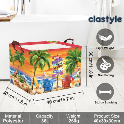 Clastyle Summer Beach Towel Storage Basket Palm Tree Lounger Kid Gift Toy Box Baby Laundry Hamper Collapsible Large Clothes Organizer Nursery Bin for Outdoor, Seashores, 40 * 30 * 30 cm