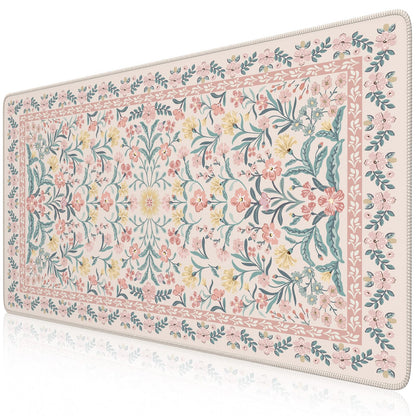 iCasso Pink Floral Desk Mat, Desk Pad, XXL Large Mouse Pad, Anti-Slip Big Mousepad with Stitched Edges, Computer Mouse Pads for Desktop Decor, Cute Office Desk Accessories for Women(Pink)