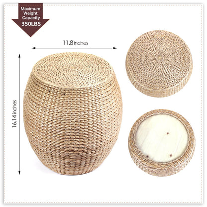 Round Poufs Ottoman,Hand Woven Natural Braided Cattail Ottomans Pouf for Patio,Home,Office,Living Room,Bedroom Indoor Outdoor Porch,Seagrass Footstool/Floor Accent Chair,Ottoman Foot Rest (Round)
