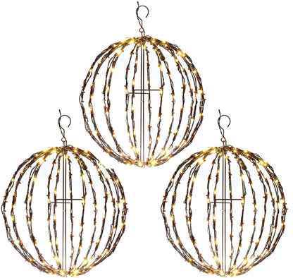 Elf Logic 3 Pack 16” Outdoor/Indoor LED Christmas Light Balls. Durable, Waterproof, Long-Lasting, Lightweight Bright Light Ball. Warm LED Lights for Holiday Decor, Patio, Wedding Decor
