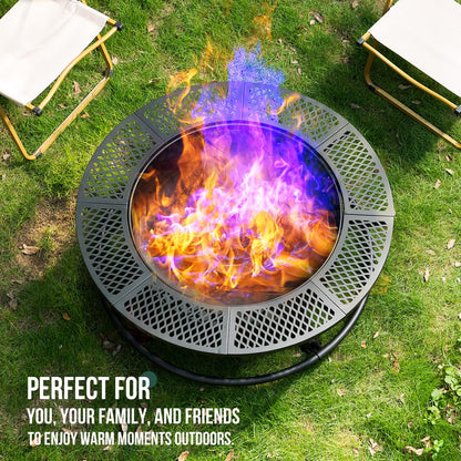 Panovue 36 Inch Fire Pit with Grill,Wood Burning Fire Pits for Outside with Lid& Fire Poker,Round Metal Firepit Table 3 in 1 with Cooking Grate,Outdoor Firepits for Yard Patio Bonfire Camping(Black)
