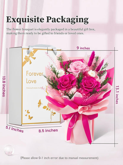Flomoon Preserved Flowers Bouquet, Forever Flowers for Delivery, Mothers Day Long-Lasting Real Roses Bouquet, Anniversary Birthday Flowers Gifts for Mom Grandma Women Wife Her (Hot Pink)