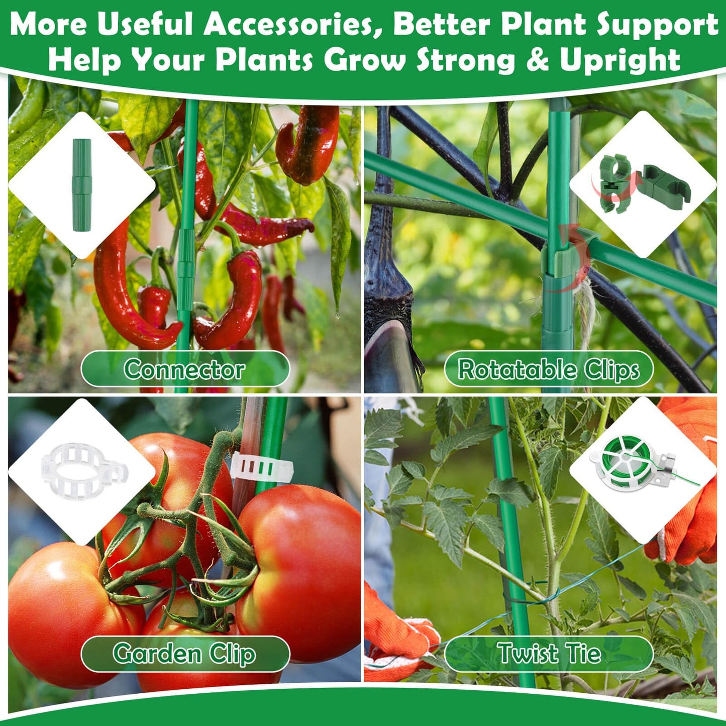 117 PCS Garden Stakes, Fiberglass Tomato Stakes, Garden Sticks with Accessories, 35 Sets DIY 4ft, 5ft, 6ft, 7ft Plant Stakes, Plant Sticks Supports for Indoor Outdoor Plants Tomato, Vegetables, Pepper