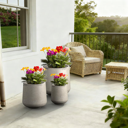 Kante 15.3"+11.6"+8.2" Dia Round Concrete Planter, Large Outdoor Indoor Planter Pots Containers with Drainage Holes and Rubber Plug for Home Garden Patio, Buff Concrete