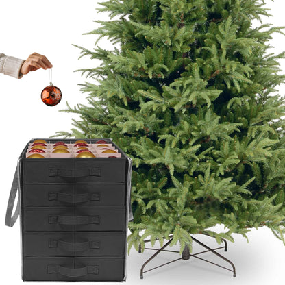 ProPik Christmas Ornament Storage Boxes with Dividers - 5 Separate Trays - Ornament Holder - Keeps 100 Holiday Ornaments - Durable Carrying Bag Handles Organizer Storage Box (Black)