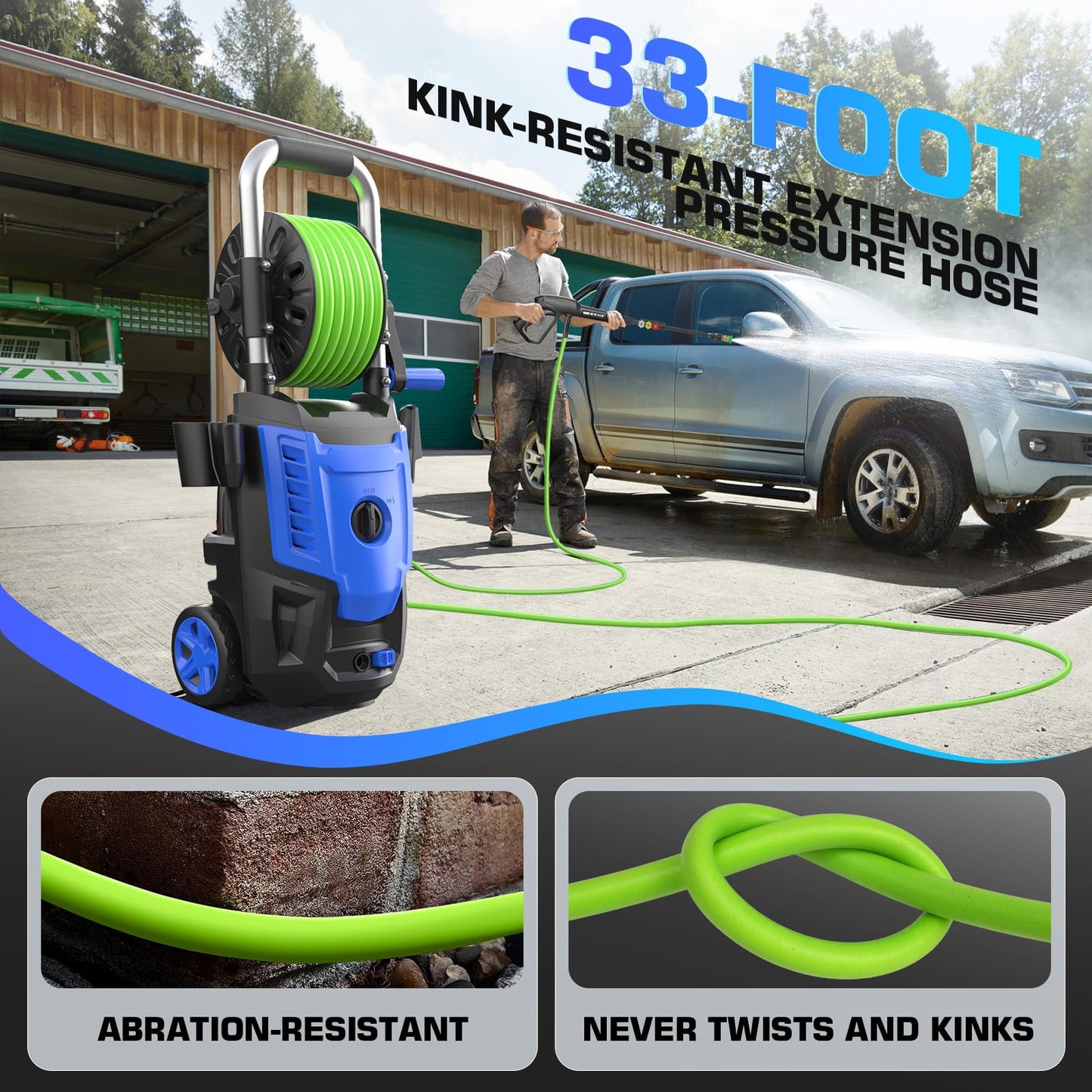 Electric Pressure Washer 4800PSI, 4.0GPM Portable Power Washer with Foam Cannon,4 Nozzles,33FT Hose and Soap Bottle,Car Wash Machine/Car/Driveway/Patio Clean,Green
