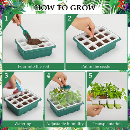 Seed Starter Tray, 72 Cells Indoor Seed Starter Kit, Flexible Silicone Designed Seedling Starter Trays, Germination Tray with Humidity Dome & Lids(4in Height), Reusable & Dishwasher Safe, BPA-Free