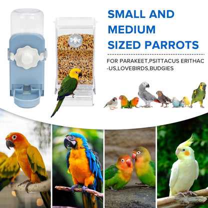 No Mess Bird Feeder Water Dispenser Set, Parakeet Cage Accessories, Bird Feeder and Waterers in Cage for Cockatiels, Finches, Lovebirds, Budgies, Canaries
