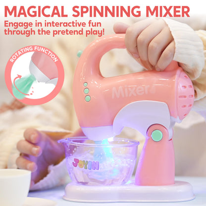 Joyin Play Kitchen Toys, Pretend Food Kitchen Accessories Girls Toy with Coffee Maker, Mixer, Toaster with Realistic Lights& Sounds, Birthday Gift for Kids