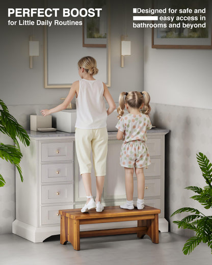 FANATU Extra Wide 26in Wooden Step Stool, Heavy Duty One Step Stool for Adults and Seniors, Holds Up to 550 lbs, Reinforced Cross Bar, Non-Skid Surface, Multipurpose Use for Kitchen, Bathroom, Bedroom