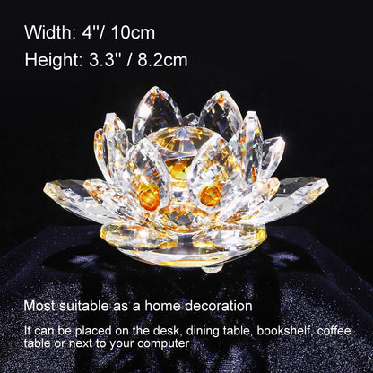 Sparkle Crystal Lotus Flower - 4'' Hue Reflection Clear Crystal Lotus for Feng Shui Home Decor Sun Catcher Ornaments or Paper Weight with Gift Box (100MM) Transparent Golden
