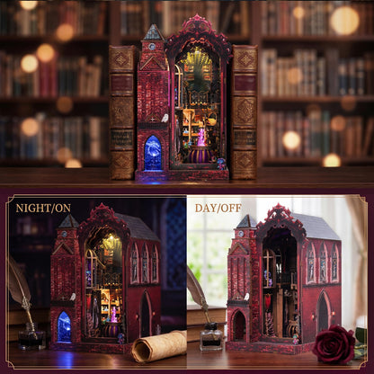 Book Nook Kit, DIY Miniature House Dollhouse Crafts Kit for Adults and Teens, Magic Castle 3D Wooden Puzzle Booknook Build Bookshelf Decor, Gifts for Family and Friends（Arcane Sprire）