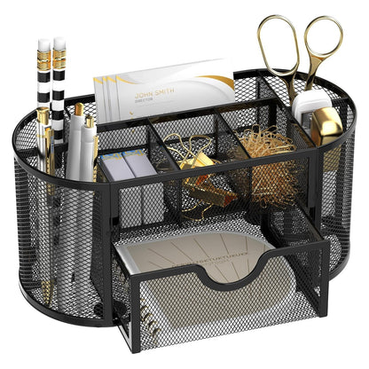 SUPEASY Mesh Desk Organizer, Desk Accessories & Workspace Organizers with Drawers, Pencil Holder for Desk with 9 Compartments for Office Supplies, School, Classroom, 8.6 x 4.3 x 4.1 Inch, Black