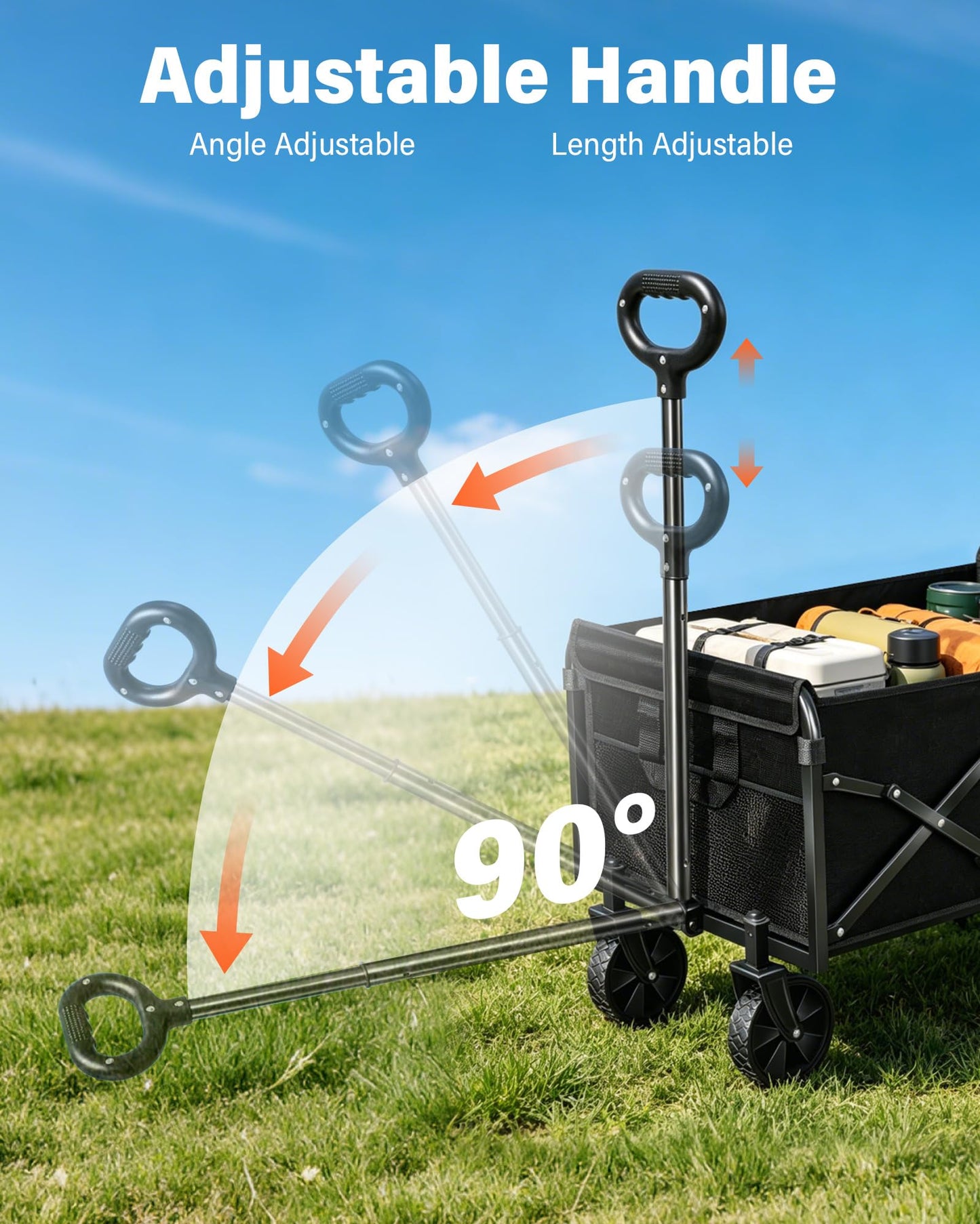 Folding Wagon Cart with All-Terrain Wheels – Heavy Duty Collapsible Utility Wagon for Grocery, Sports, Garden, Camping, Shopping (Black 360LBS)