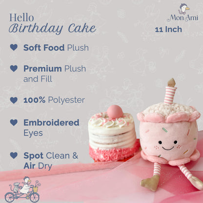 MON AMI Stuffed Birthday Cake Plush Toy | 11-Inch Pretend Play Plush Dessert | Soft Adorable Party Cake for Toddlers & Kids Nursery Décor