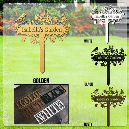 Custom Metal Garden Stake, Personalized Name Sign Decor, Hummingbird Yard Sign with Stakes, Outdoor Gardening Home Decor, Garden Metal Gifts for Gardeners