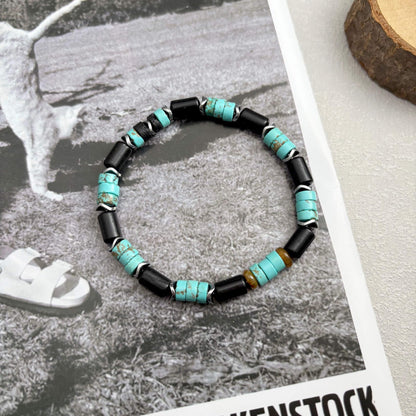Sunongxin Turquoise Bracelet, Handmade Bead Bracelet with Tiger Eye Obsidian Hematite for Stone Jewelry, Healing bracelets for Men Women