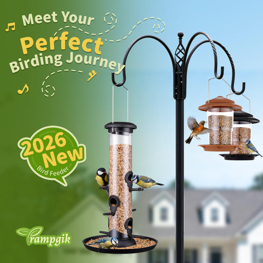 Trampgik Bird Feeders for Outdoors Seed Catcher,6 Port Wild Bird Feeders with Tray,Bird Feeders for Outside Hanging for Cardinal 13 Inch,Black,Pack of 2