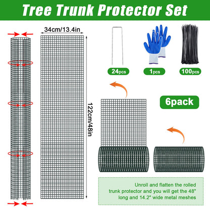 48" Metal Tree Trunk Protector - 6 Pack Mesh Tree Guards Tree Protectors with Zip Ties, Stakes, Gloves, Expandable Tree Trunk Protector Guard, Tree Protectors from Deer, Animals, Mower, Trimmers