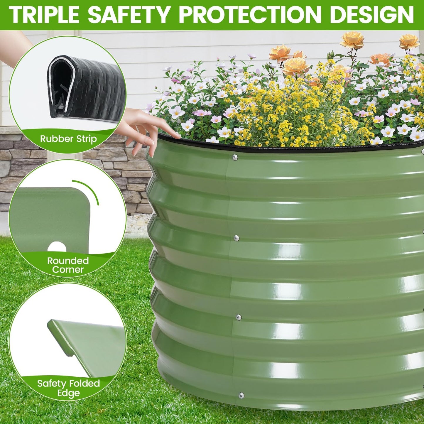 G GOOD GAIN Raised Garden Beds - 6x2x1.4ft Galvanized Planter Boxes Kit with Protective Tape & Gloves & Tools | Oval Metal Outdoor Raised Bed for Gardening Vegetables, Fruits, Flowers, Herbs, Oliver