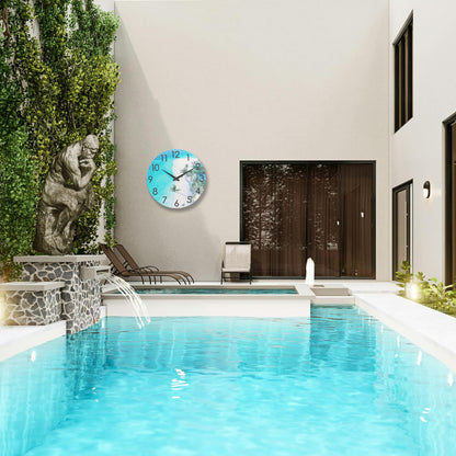 Crosstime 14 Inch Outdoor Wall Clock - Waterproof Tempered Glass, Silent Non-Ticking Easy to Read, Blue Beach Nautical Coastal Decor for Patio, Pool, Garden, Backyard