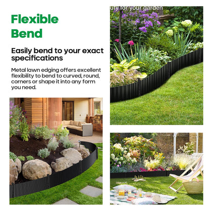 Camitlli Corrugated Metal Garden Edging,Sturdy Tall Landscape Edging Borders with 6pcs Anchor Stakes, Perfect DIY for Flower Beds, Lawn and Pathway,Tree Surrounds,Paver Edges (Black 8"×20FT)