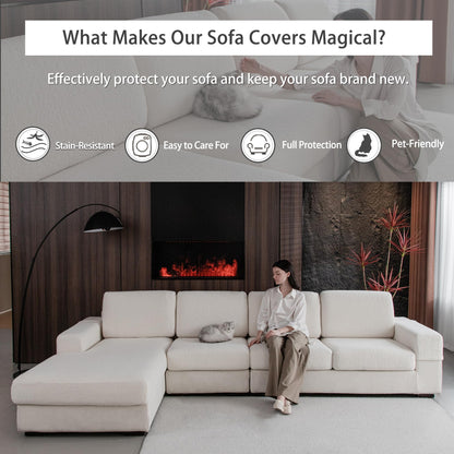 OHSIO Couch Cushion Covers for Sectional Sofa, Stretch Soft Sofa Slipcovers Washable Wear-Resistant Universal Furniture Protector for Living Room(1 Piece Chair Cover, Ivory)