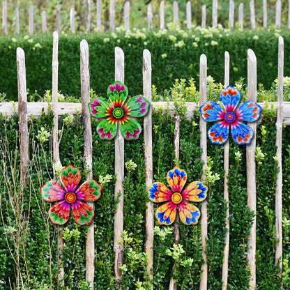 Giyyomtr Metal Flowers Wall Decor - 4pcs 6.2'' Metal Wall Art Hanging Decorations for Outdoor Fence Garden Yard Patio Exterior Wall Decor
