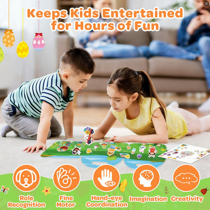4 Sets Easter Reusable Sticker Books for Kids 2-4, Activities Books for Toddlers 1-3, Arts and Crafts Removable Jelly Stickers for Girls Boys, Travel Toys Holiday Gifts Easter Basket Stuffers