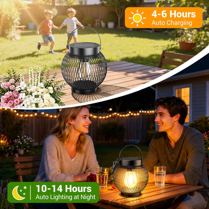 Tuyluxe Solar Lantern Outdoor Waterproof, 4 Pack Upgraded Metal Bright Hanging Solar Lights with Clip, Solar Powered Hanging Lanterns for Outside Patio Porch Garden Decorative