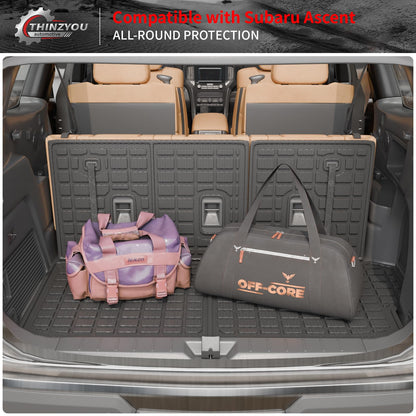 Thinzyou Cargo Mat Compatible with 2019-2025 2026 Subaru Ascent Cargo Liner Trunk Liner TPE Back Seat Cover Protector 2023 Ascent Accessories (Fit 7&8 Seats, Trunk Mat+3rd Row Backrest Mats)